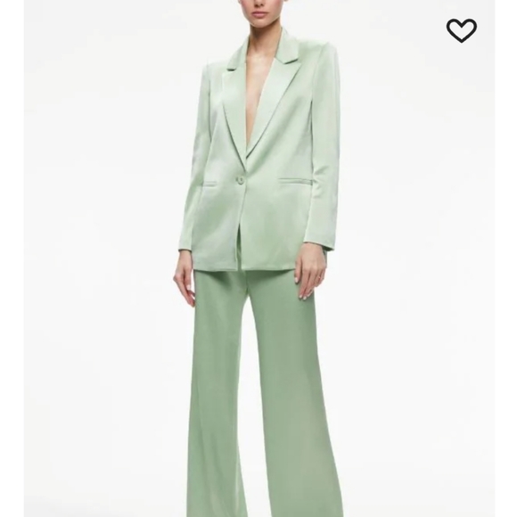 NWT$495 Alice and Olivia Denny Satin Single Breasted Blazer Jacket in Green Sz 8 - Picture 6 of 15
